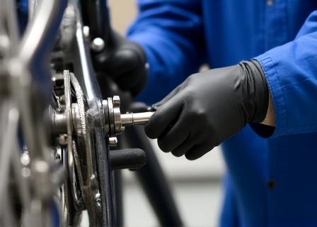 A mechanic checking safety standards